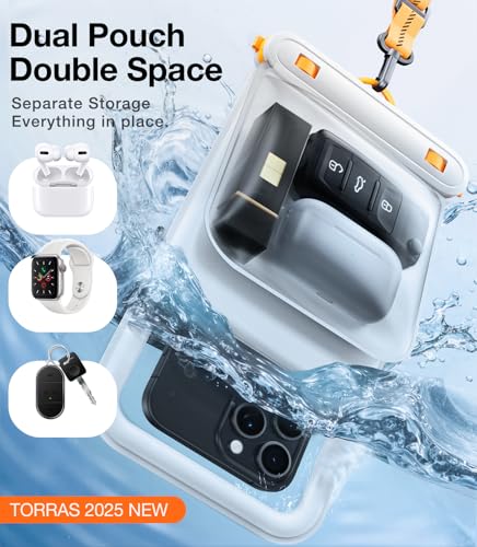 TORRAS IP68 Waterproof Phone Pouch Floating with Double Space 7.0", White - color: White