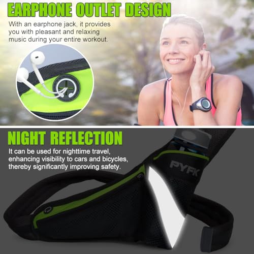 PYFK Running Belt Hydration Waist Pack with Water Bottle Holder for Men Women Waist Pouch Fanny Bag Reflective - color: Green