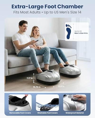 COMFIER 2026 Upgrade Shiatsu Foot Massager,Feet Massager for Neuropathy Plantar Fasciitis Relief,3 Kneading,3 Heat,3 Vibration & 5 Compression, Fit Up to 14,Relax for Home Office Use - color: Silver