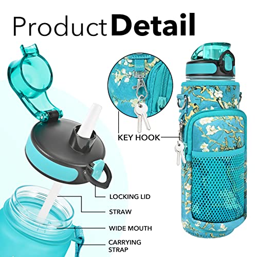 32 oz Water Bottles with Strap & Straw, Sport Motivational Water Bottles - color: Mars Green