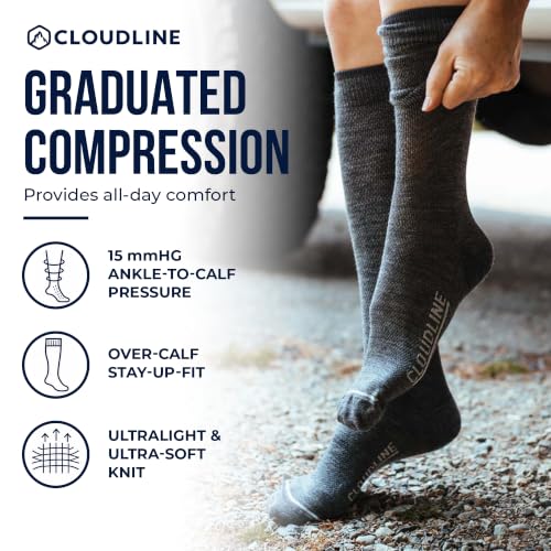 CloudLine - Merino Wool Graduated Compression Socks for Men and Women - Ultralight, Moisture Wicking, Made in USA - 1 Pair - color: Midnight, size: Large