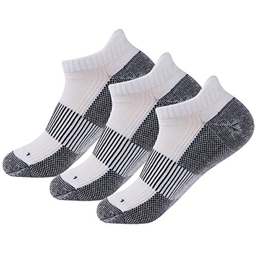 FOOTPLUS Copper Compression Socks,Unisex Cushioned Sole Arch Support Athletic Ankle/Crew Running Hiking Socks - color: 3 Pairs- White& Black, size: Large
