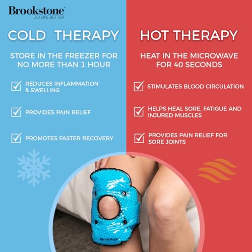 Brookstone Knee Ice Pack Wrap with Silica Beads - Hot & Cold Therapy for Pain Relief - Reusable Ice Packs for Knees for Swelling, Injuries & Post-Surgery Recovery, Ideal Mothers Day Gift, Azure Blue - color: Azure Blue