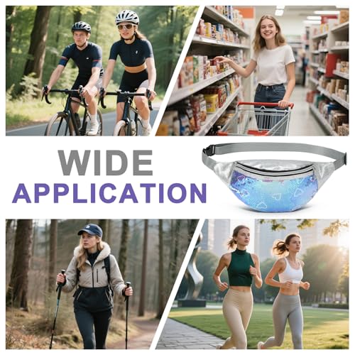 Holographic Sequined Fanny Packs for Women, Waist Belt Bag Fashion, Crossbody Bum Bag for Running, Green Heart - color: Green Heart