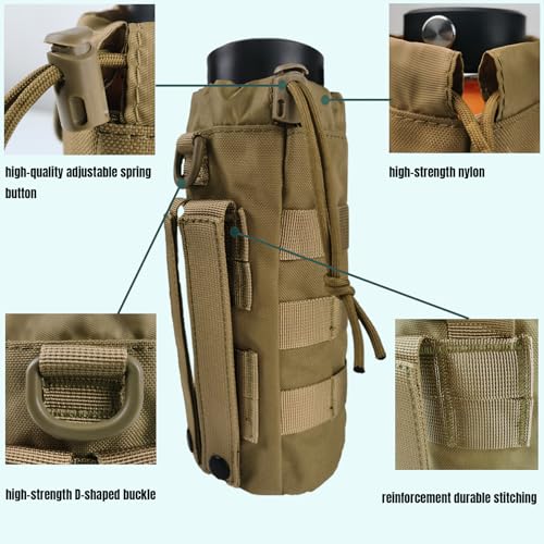 Tactical MOLLE Water Bottle Holder, Upgraded Water Bottle Pouch with Drawstring Open Top & Mesh Bottom, 16/24/25/32oz Water Bottle Carrier Bag with D-Ring Hook for Backpack - color: Brown