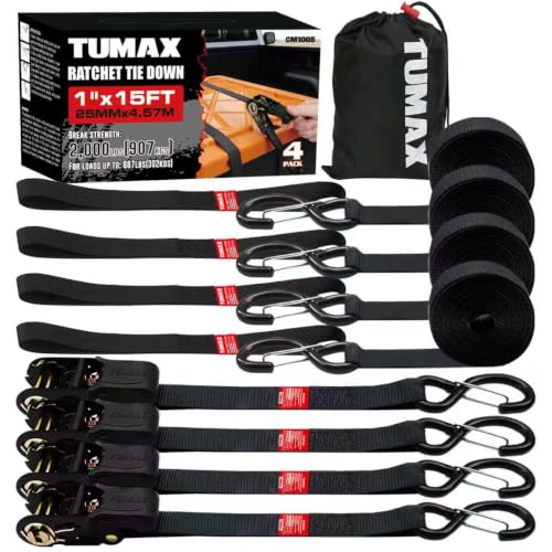 15 FT Ratchet Straps 4-PK 2000 lbs Heavy Duty Cargo Tie Down Straps - size: 2000lbs-Black