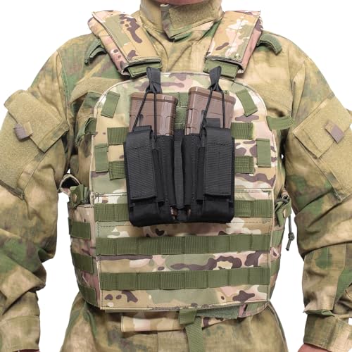 Azarxis Tactical Mini Belt Pouches, Multi-Purpose Small Battery Case Compact Utility EDC Card Slot Holder Waist Bags Military Molle Pack Sundries Storage Pack - color: #04 Black - Pistol Mag Pouch - 2 Pockets