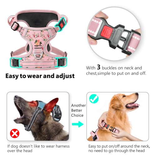 HEELE Dog Harness, Quick Release 3 Buckles, Easy On & Off, Flower Pink, M - color: FloFlower Pinkwer Burgundy, size: M (Pack of 1)