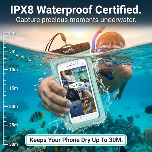 Salt Life Waterproof Phone Bag Sleeve – IPX8 100% Waterproof Protection, Universal Phone Pouch with Touchscreen Clear Window, Secure Seal Closure & Lanyard for Beach, Pool, Kayak & Travel (Turquoise) - color: Turquoise