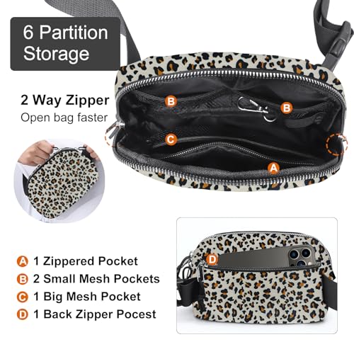 Mini Belt Bag for Women, RFID Small Fanny Pack, Womens Fashion Waist Packs with Extender Strap, Crossbody Bum Bags - color: J09-Beige Leopard