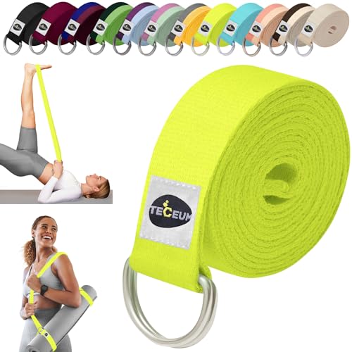 TECEUM 2 IN 1 Yoga & Mat Strap for Stretching – Cotton – 6/8/10 ft - color: Bright Green, size: 6 ft