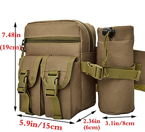 Hiking Waist Fanny Pack With Water Bottle Holder Running Waist Hip Belt Bag Motorcycle Bike Pouch Shoulder Bag - color: Khaki