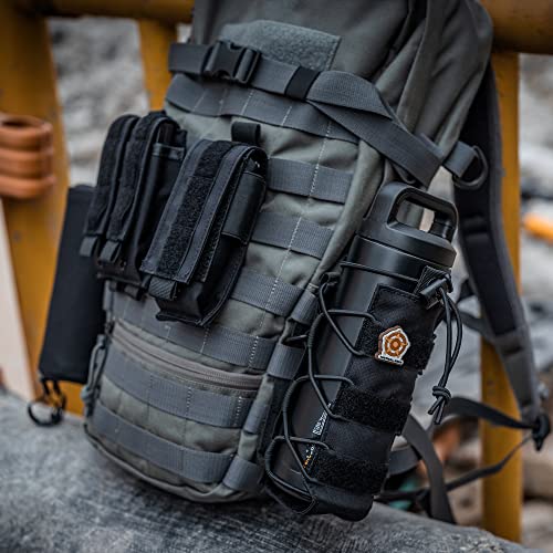 TACTICAL GEEK EXT11 Water Bottle Pouch, Portable Carrier, Drawstring Travel Holder, Adjustable Outdoor Sports Kettle Carrier Holster, Molle Water Bottle Holder (Black) - color: Black
