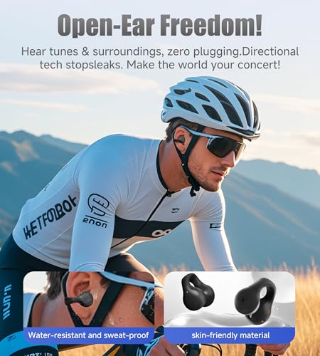 Kinglucky i21 Open Ear Clip On Earbuds Wireless Bluetooth Ear Clip Headphones with Mic,Noise Cancelling, Waterproof IPX4,for Small Ears,Perfect for Running,Sports,Glasses Wearers (Black) - color: Black