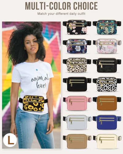 Capolo Fanny Packs for Women 4 Zip Pocket Crossbody Belt Bag Waist Bags - color: Sunflower, size: Large