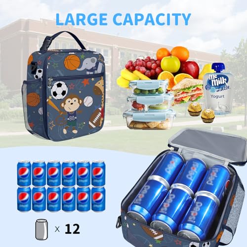 Clastyle Animal Ball Insulated Kid Lunch Bag for Boy Lunch Box, Giraffe Elephant - color: Monkey Ball