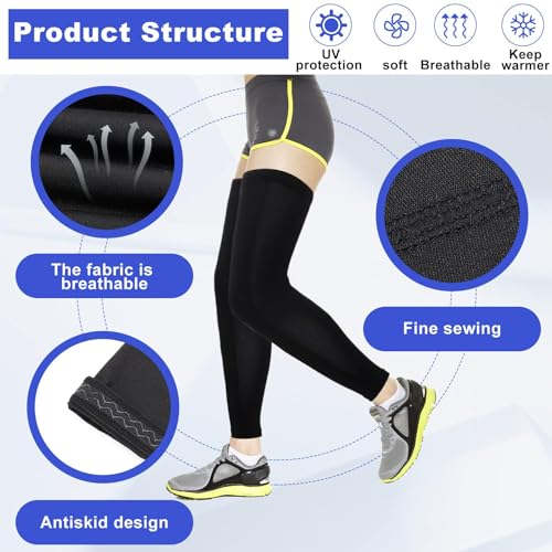 2 Pairs Compression Leg Sleeves Full Leg Compression Sleeve UV Protection Arm Sleeves with Anti-slip Silicone Strips - size: Medium