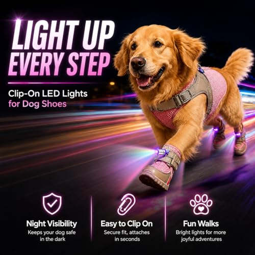 Dog Shoes LED Light, Clip-On Safety LED Light for Pet Boots, Night Visibility Shoe Light, Waterproof Glowing Accessory for Dog Shoes, Halloween Light Up Pet Shoe Light (Rainbow Flash, 4)