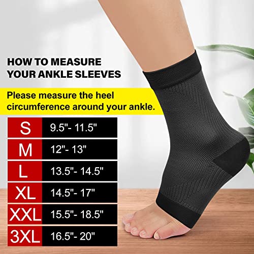 KEKING Ankle Brace Compression Sleeve – Plantar Fasciitis & Achilles - color: Black, size: X-Large