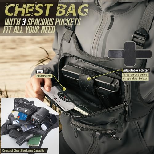 RXW Chest Bag for Men Women, Tactical Chest Rig Holster, EDC Chest Pack - color: Black