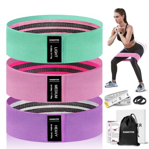 KANGFITER Non-Slip Fabric Resistance Bands for Working Out 3 Levels - color: Green, Pink, Purple 3 PCS