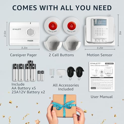 Wireless Caregiver Alert System with 2 Call Buttons and Motion Sensor - size: 1 Motion Sensor +1 Pager + 2 Call Buttons