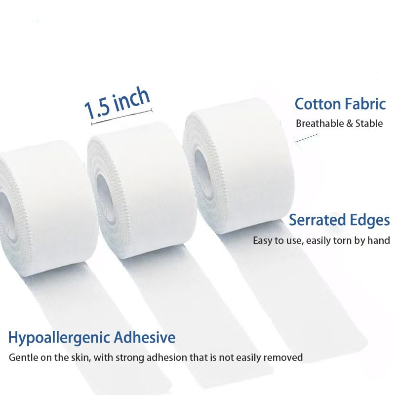 Athletic Tape White Sports 1.5 Inch 30 Feet Tearable 3 Rolls - size: 3 Rolls 1.5 Inch 30 Feet