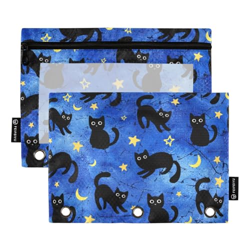 Cat Pencil Pouches for 3 Ring Binder 2 Pack - color: Cat