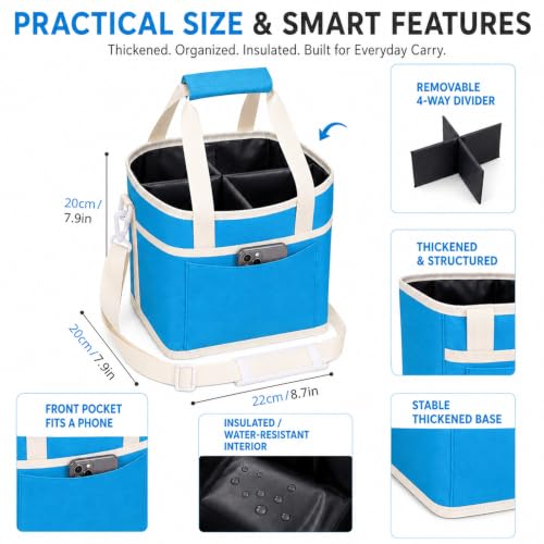 Structured Drink Carrier Bag, Family Size 4 Compartment Drink Bag - color: Sky Blue