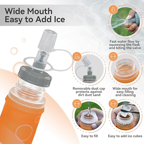MARCHWAY Soft Flask Collapsible Water Bottle with Wide Mouth, 300ml/500ml - color: Orange, size: 300 ml/10 oz