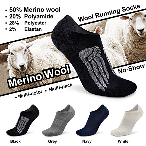 Busy Socks No Show Thin Merino Wool Blend Running Socks with Non-Slip Grips - color: 6 Pairs Black1, size: Large-X-Large