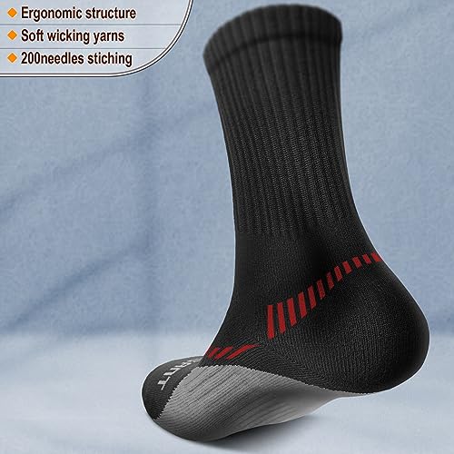BULLIANT Men 6-Pack Athletic Compression Crew Socks for Running Gym Sports - color: Black 3722, size: 8-10