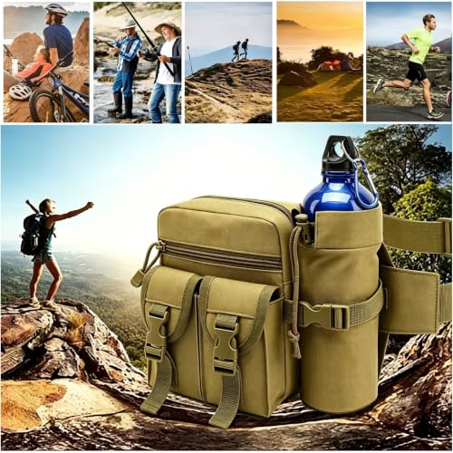 Fanny Pack Waist Bag with Water Bottle Holder Detachable for Men Women, Crossbody Hiking Waist Pack with 5 Pockets, Running Travel Dog Walking Workout Cycling Outdoor Fishing Hip Belt Bag- Mud - color: Mud - Bottle Holder