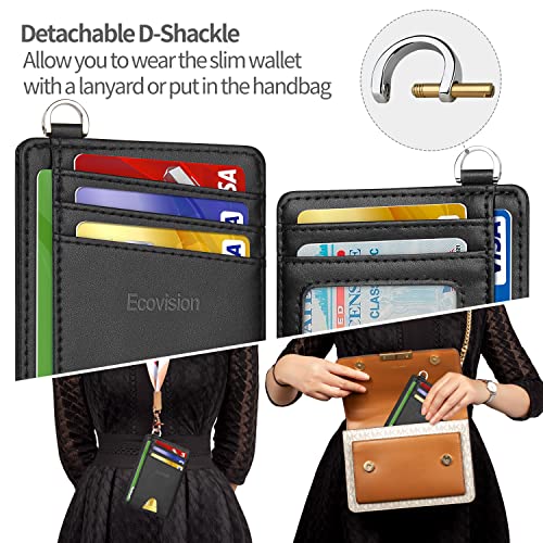 Slim Minimalist Front Pocket Wallet, RFID Blocking Credit Card Holder Wallet with Integrated D-Shackle for Men Women - color: Cowhide Black