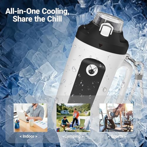 32oz Insulated Water Bottle Multi-Function Sports Jug with Handle & Magnetic Blender - Leak Resistant for Baseball Football Gym & Outdoor Activities (Classic White & Carbon Black) - color: Classic White & Carbon Black