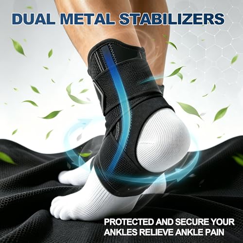 Adjustable Ankle Support Brace with 2 Stabilizers for Sports&Daily - 1Pack - size: Large