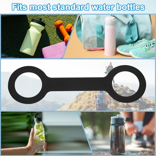 PATIKIL Water Bottle Carrier Grip, Portable Soft Silicone Non-Slip Water Handle Grip Water Bottle Holder Strap for Running - color: Black