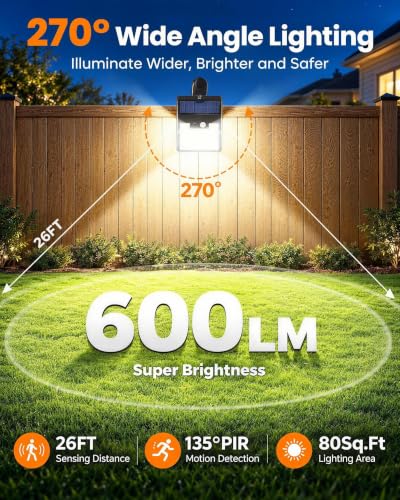 Clip on Solar Lights Outdoor, 600LM Motion Sensor Fence Lights - color: Black