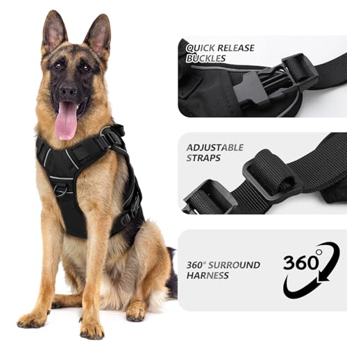 WINGOIN Black Tactical Dog Harness for Small Dogs,No Pull Dog Harness - color: Black, size: Small: 15-30 lbs (Chest:20-26",Neck:15-18")