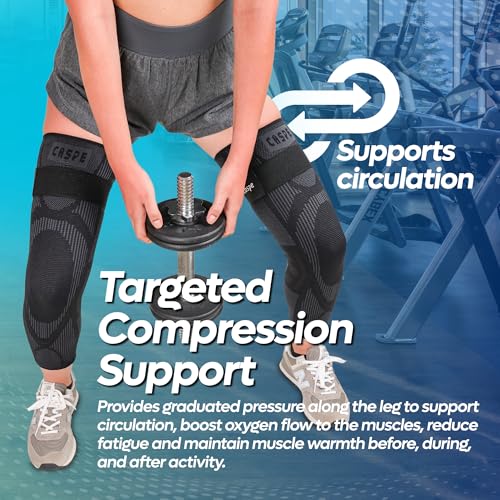 Caspe Leg Compression Sleeve With Strap, Full Length Thigh Knee Calf Support, Knee Compression Sleeve Women & Men, Full Leg Support for Light Recovery, Daily Wear - size: Medium