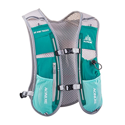 AONIJIE Running Vest Hydration Backpack 5L Unisex Trail Water Lightweight - color: Mint Green and No Water Bladder