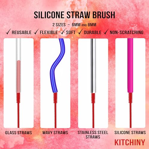 Kitchiny Silicone Bottle Brush 12.5 inch with 2 Straw Cleaners – Red - color: Red