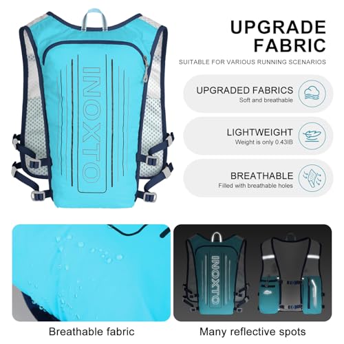 INOXTO Running Hydration Vest Backpack,Lightweight Insulated Pack with 1.5L Water Bladder Bag Daypack for Hiking Trail Running Cycling Race Marathon for Women Men - color: Blue stripes