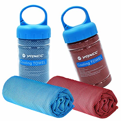 YQXCC 2 Pack Cooling Towels (47"x12"), Ice Cool Towel for Neck & Face - color: Light Blue/Red