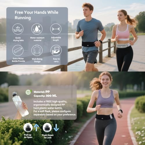 Slim Running Belt with Water Bottle - Runners Fanny Pack for Men & Women, Fits 7 inches Phones, Lightweight Waist Pack for Running Hiking Walking Jogging Climbing(Small)