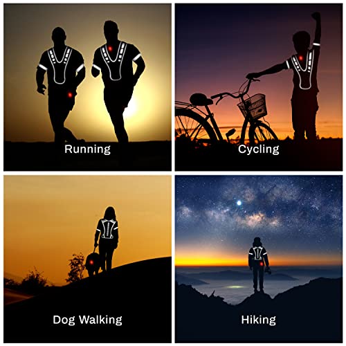 Reflective Running Gear Safety Bundle - Reflective Vest, LED Safety Light, Reflective Bands, Night Safety Gear for Runners, Cycling, Hiking, Walking - High Visibility Reflective Gear