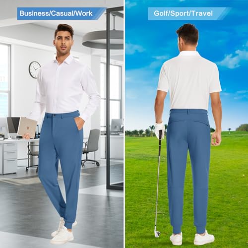 JWM Men's Stretch Golf Joggers Pants with Belt Loops - 29" 34" Slim Fit Tapered Casual Business Travel Dress Work Sweatpants - color: 05-royal Navy, size: X-Large