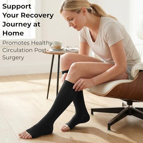 MGANG Medical Compression Stockings for Women & Men 20-30mmHg, Open Toe - color: Knee High Open Toe Black, size: Small