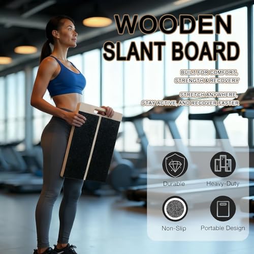 Wooden Slant Board, Portable Calf Stretcher, Adjustable 5 Incline Levels Stretch Board Support 500 lbs for Plantar Fasciitis Relief Therapy Foot Exercise Achilles Tendon - Home Gym