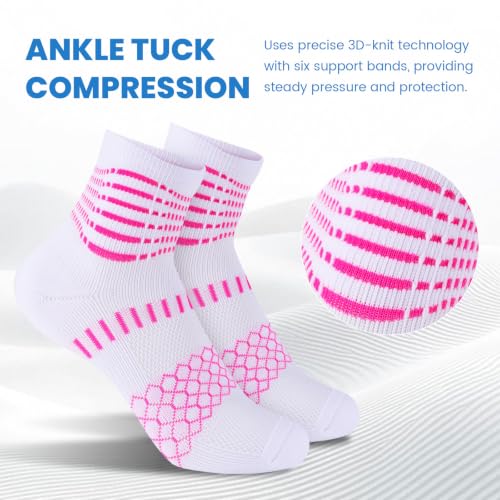 IRAMY Ankle Compression Socks Women Men Plantar Fasciitis Relief 3/5 Pairs - color: Hot Pink+white-hot Pink+purple(3 Pairs), size: Large